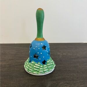 Hand Painted Decorative Christmas Bell in Blue & Green